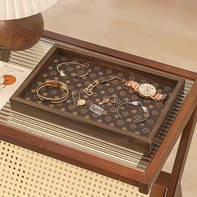 Rectangular Wooden Tray with Woven Base