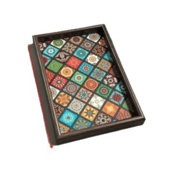 Rectangular Wooden Tray with Woven Base