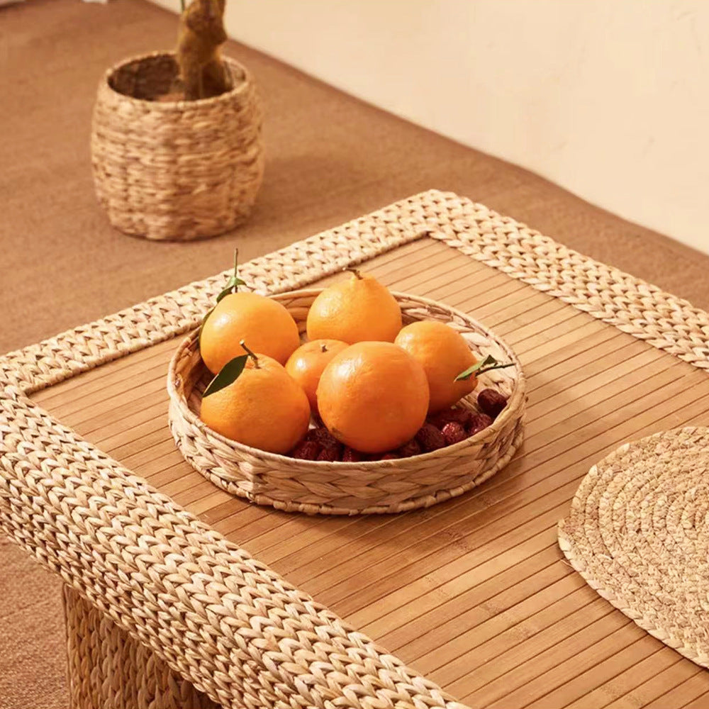 Round Woven Natural Fiber Decorative Tray