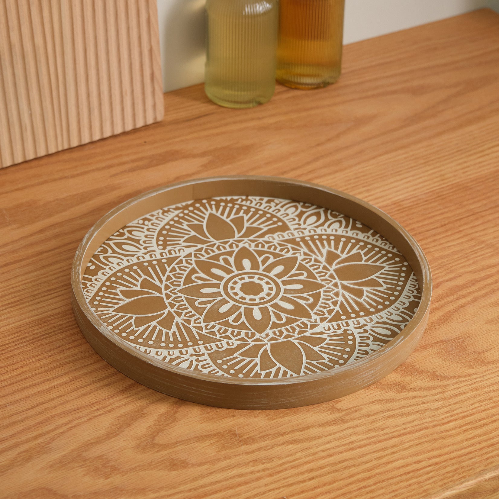 Round Wooden Mandala Decorative Tray