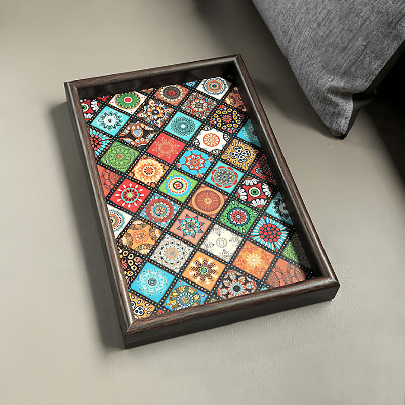 Rectangular Wooden Tray with Woven Base