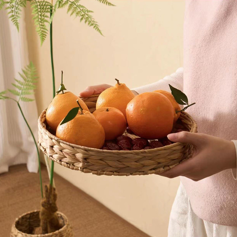 Round Woven Natural Fiber Decorative Tray