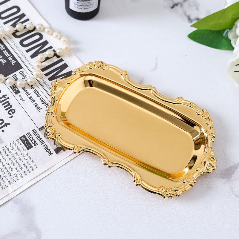 Vintage Oval Metal Tray with Embossed Edge