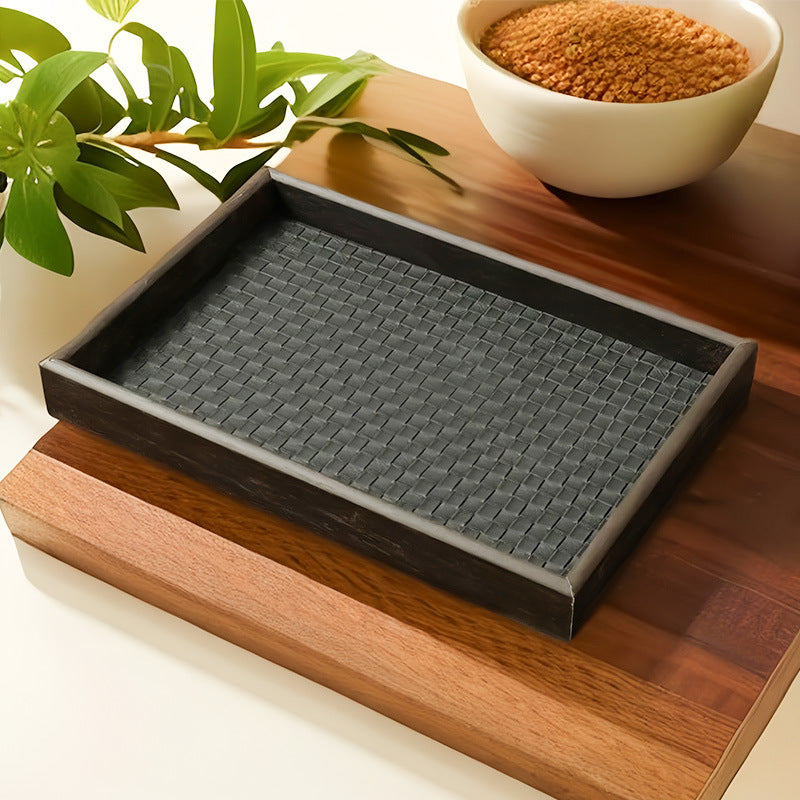 Rectangular Wooden Tray with Woven Base