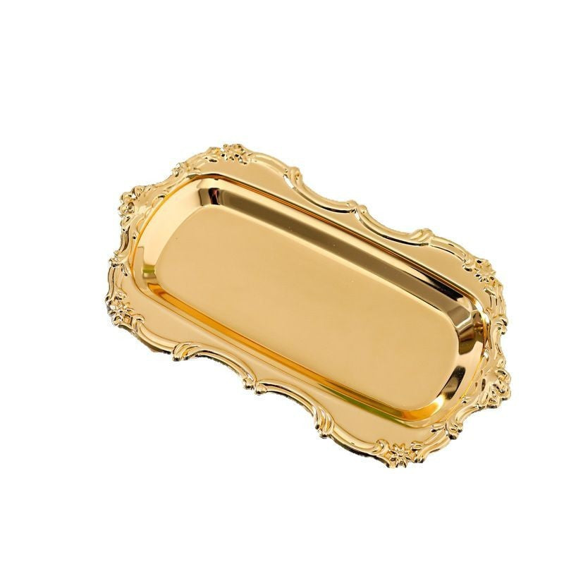 Vintage Oval Metal Tray with Embossed Edge
