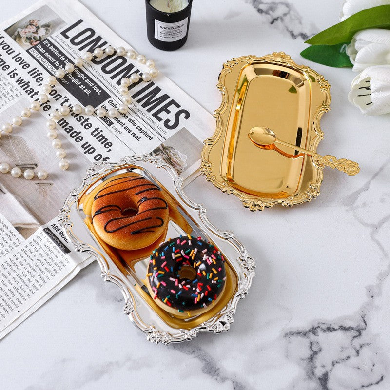 Vintage Oval Metal Tray with Embossed Edge