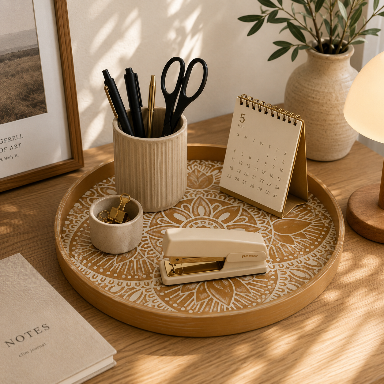 Round Wooden Mandala Decorative Tray