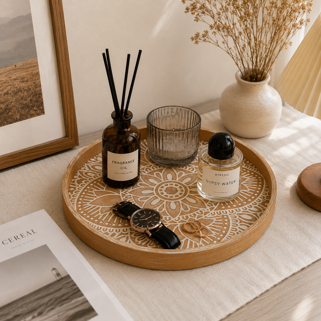Round Wooden Mandala Decorative Tray
